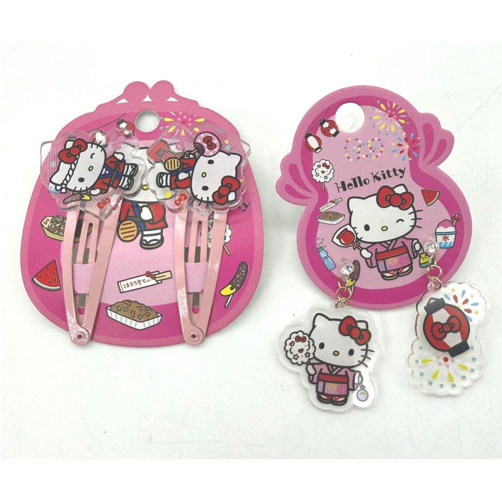 Sanrio Hello Kitty Kimono Hair Clips and Earrings Set Pink Kawaii Japanese Style